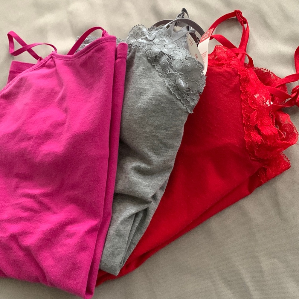 3pk (red, grey, pink) adjustable spaghetti strap tanks